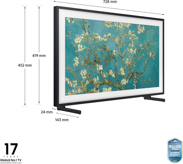Lifestyle TV QE32LS03CBUXZT The Frame QLED Full HD, Smart TV 32" Matte Display, Art Mode, OTS Lite, Built-In with Bixby and Alexa Compatible with Google Assistant, Black 2023
