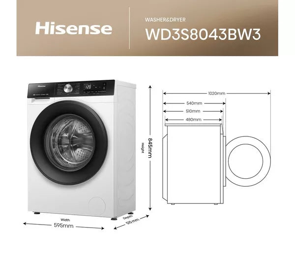 HISENSE 3S Series WD3S8043BW3 WiFi-enabled 8 kg Washer Dryer - White