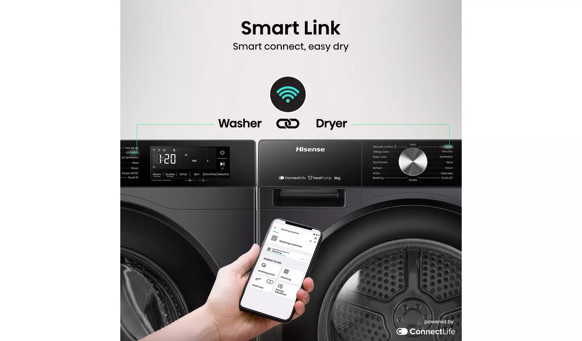 Hisense DH3S802BB3 8KG Heat Pump Tumble Dryer - Black