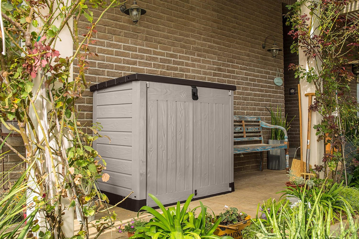 Keter Store-It-Out Pro Outdoor Garden Storage Shed, 1200L, Beige & Brown, with Piston-Assisted Lid