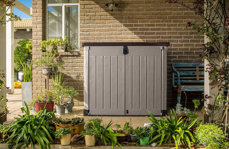Keter Store-It-Out Pro Outdoor Garden Storage Shed, 1200L, Beige & Brown, with Piston-Assisted Lid