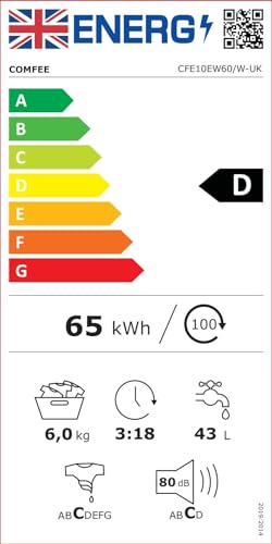 COMFEE' Freestanding Washing Machine,6KG Load,Heat Wash 90°C,Quick Wash,15 Washing Programs,White-CFE10EW60/W