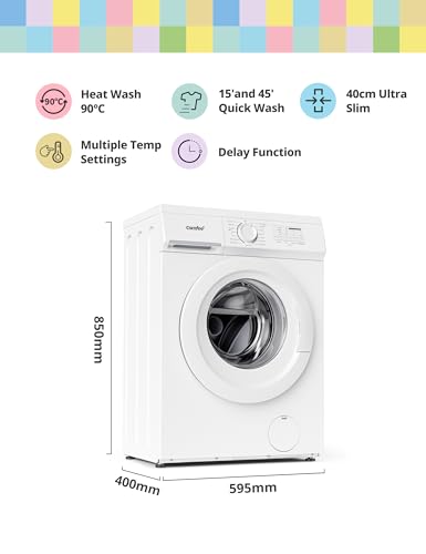 COMFEE' Freestanding Washing Machine,6KG Load,Heat Wash 90°C,Quick Wash,15 Washing Programs,White-CFE10EW60/W