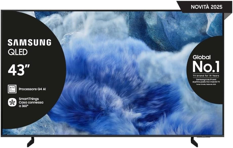 QLED 4K Vision AI Smart TV 43'' QE43Q8FAAUXZT, Q8F, Q4 AI Processor, 4K Upscaling, OTS Lite, Air Slim Design, 100% of Volume Colore with Quantum Dot, PACCHETTO INTRATTENIMENTO, 2025