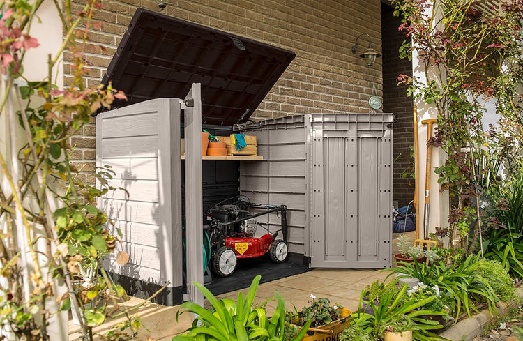 Keter Store-It-Out Pro Outdoor Garden Storage Shed, 1200L, Beige & Brown, with Piston-Assisted Lid