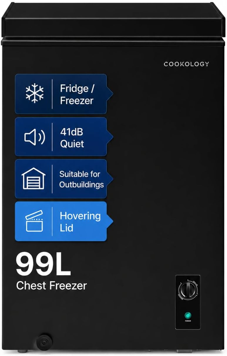 Cookology 99L Chest Freezer CCFZ99BK – Switches to Fridge Mode, Quiet 41dB, Garage Safe, Removable Basket, Black