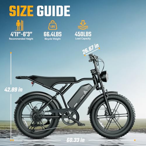 20 inch Fat Tyre Electric Bike, 48V 15Ah Removable Battery, Hydraulic Suspension, 7-Speed