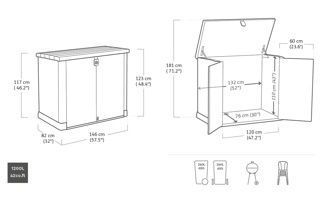 1200L Outdoor Garden Storage Shed with Piston-Assisted Lid & Wide Opening Doors - Beige/Brown