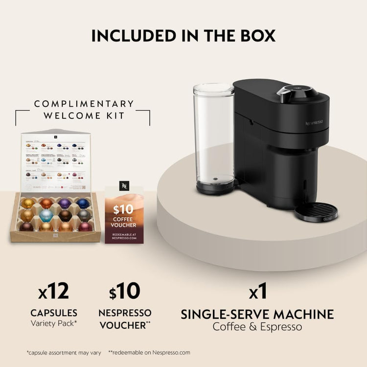 Nespresso Vertuo Pop+ Deluxe by De'Longhi Coffee Machine, Matte Black Chrome, Centrifusion Technology, 1100ml Tank, 5 Cup Sizes