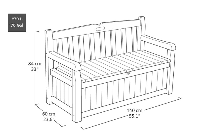 Keter Eden Bench 265L Outdoor 60% recycled Garden Furniture Storage Box Graphite & Light Grey | Fade Free | All Weather Resistant | Safe and Secure | Zero Maintenance | 2 year Warranty