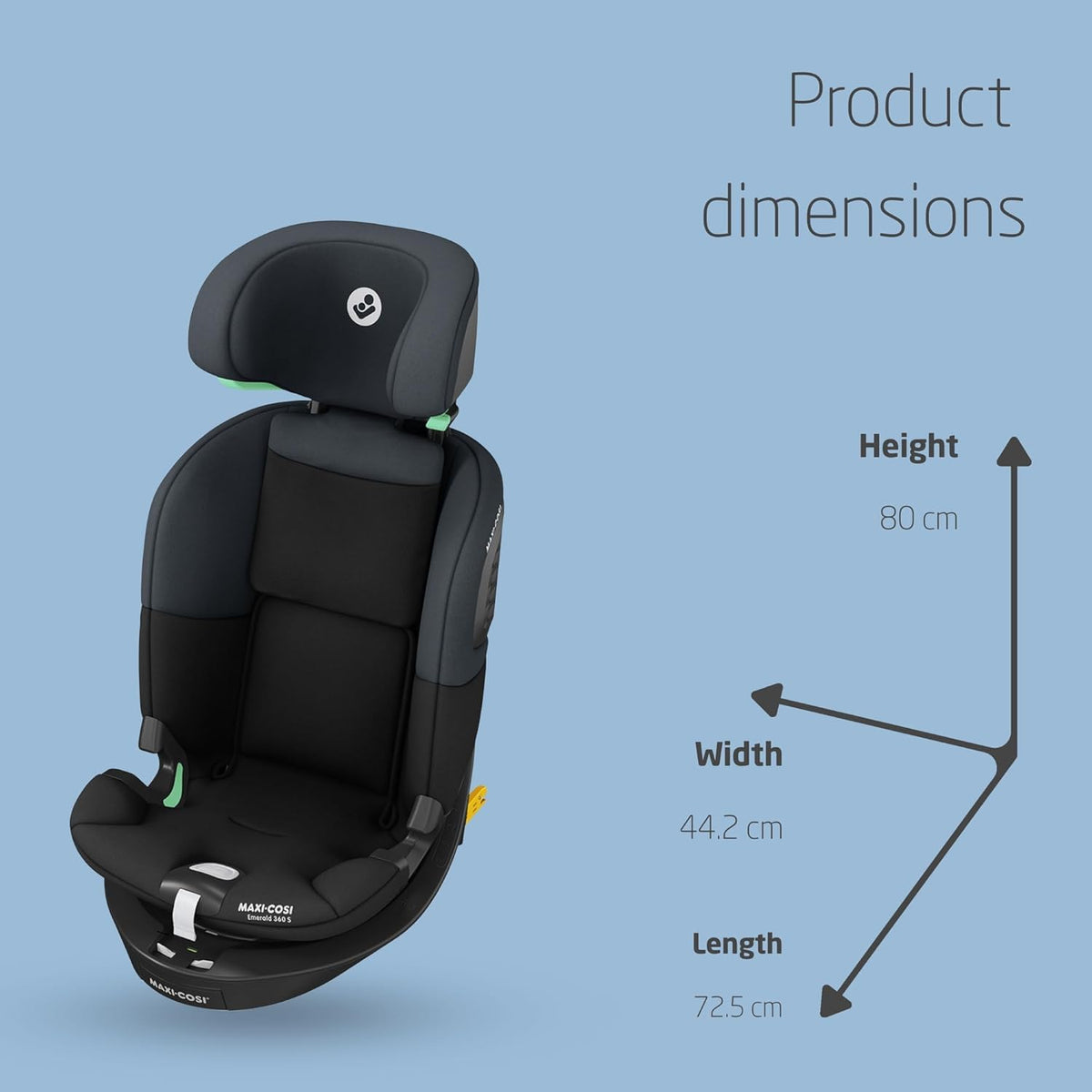 360° Rotating i-Size Child Car Seat with ISOFIX, 4 Recline Positions & Side Protection - Black