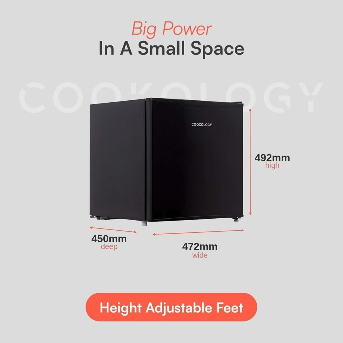 Cookology 45L Mini Fridge MFR45BK – Compact Countertop Fridge with Ice Box, Quiet 41dB, Ideal for Bedrooms, Offices & Student Rooms, Black