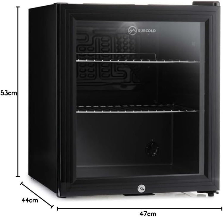 Subcold Super50 LED – Mini Fridge Black | 50L Beer, Wine & Drinks Fridge | LED Light + Lock & Key | Energy Efficient (Black) [Energy Class E]