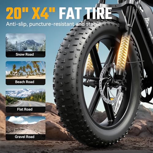 20 inch Fat Tyre Electric Bike, 48V 15Ah Removable Battery, Hydraulic Suspension, 7-Speed