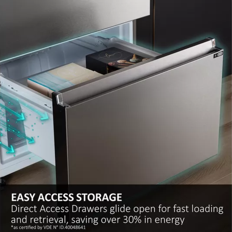 Haier 3D 60 Series 3 HTW5618ENMP Wifi Connected 185cm 60/40 Total No Frost Fridge Freezer - Platinum Inox - E Rated (EX-DISPLAY/B)