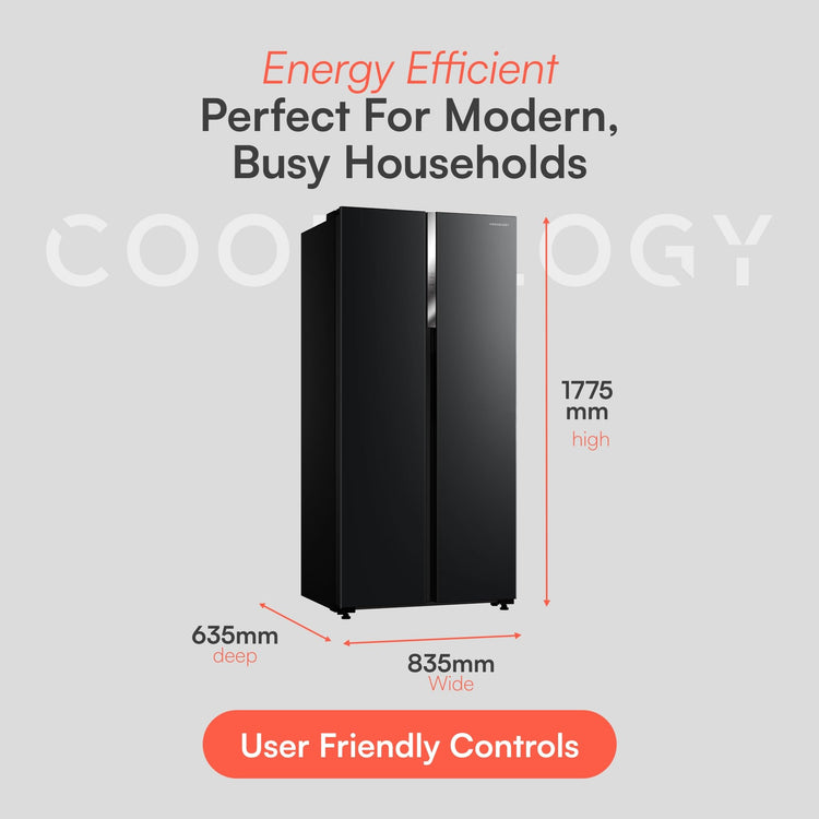Cookology CSBS460BK 177.5cm Freestanding American Side-by-Side Fridge Freezer in Black