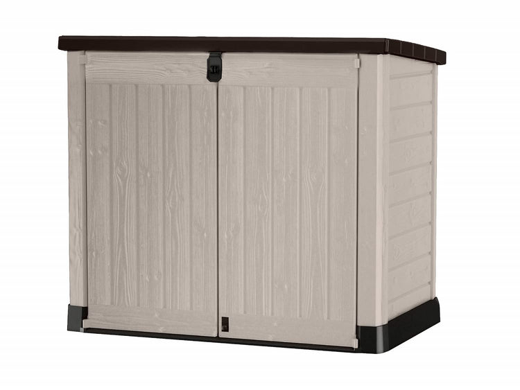 1200L Outdoor Garden Storage Shed with Piston-Assisted Lid & Wide Opening Doors - Beige/Brown
