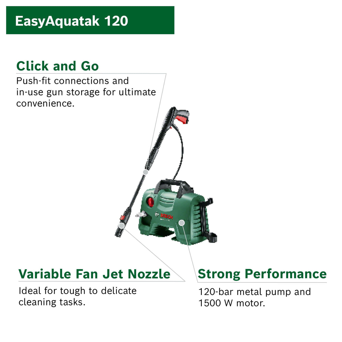 1500W High Pressure Washer with 100 Bar Pressure, Patio Cleaner & Accessories