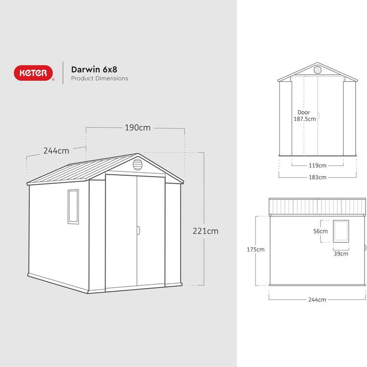 6 x 8 ft Outdoor Resin Garden Shed, Wood-Look Waterproof Storage Shed with Double Lockable Doors for Tools & Bikes
