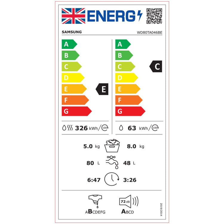 Samsung Series 5 WD80TA046BE/EU Washer Dryer 8kg/5kg 1400rpm White