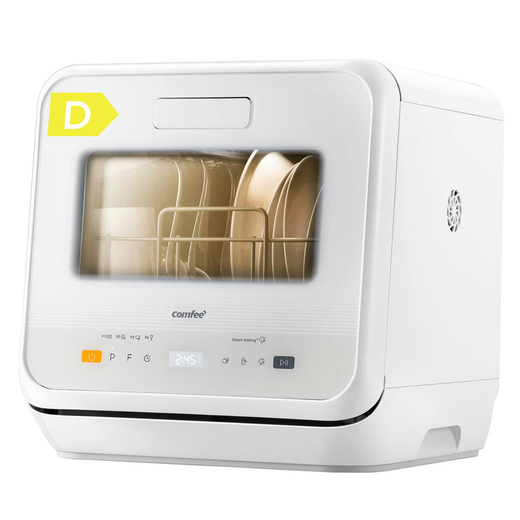 Compact Table Top Dishwasher with 5L Water Tank, 6 Wash Programs & Steam Function - White