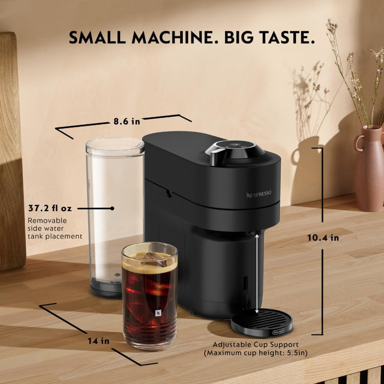 Nespresso Vertuo Pop+ Deluxe by De'Longhi Coffee Machine, Matte Black Chrome, Centrifusion Technology, 1100ml Tank, 5 Cup Sizes