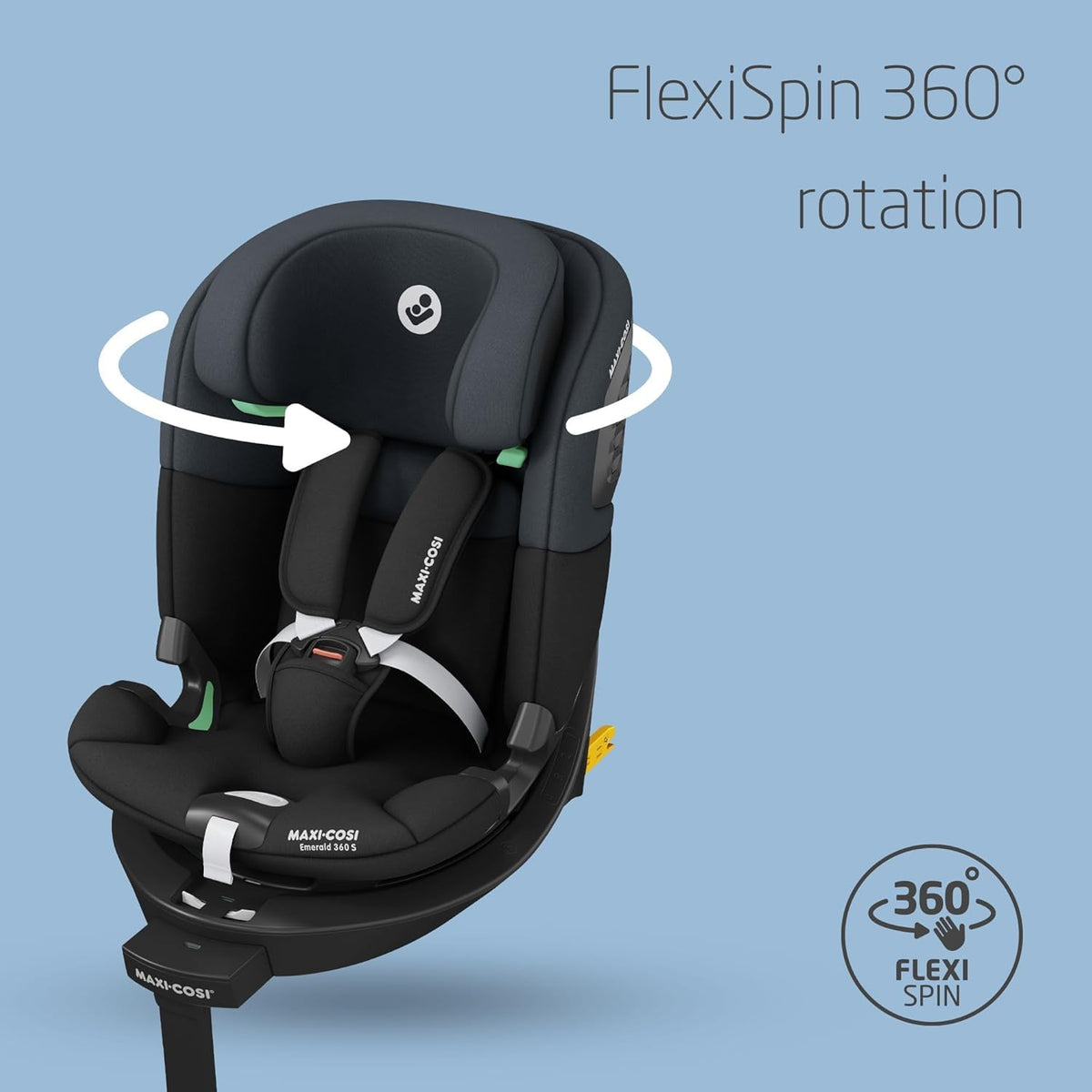 360° Rotating i-Size Child Car Seat with ISOFIX, 4 Recline Positions & Side Protection - Black