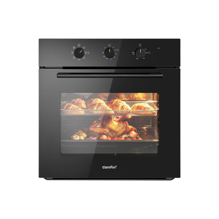 60L Built-In Electric Fan Oven with Air Fry, 8 Cooking Functions & Steam Cleaning - Black