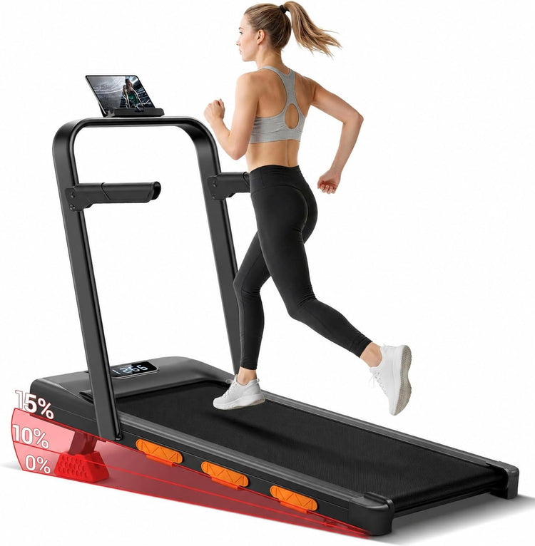 Foldable Walking Pad Treadmill with 15% Incline, 3.0HP Motor & Handle