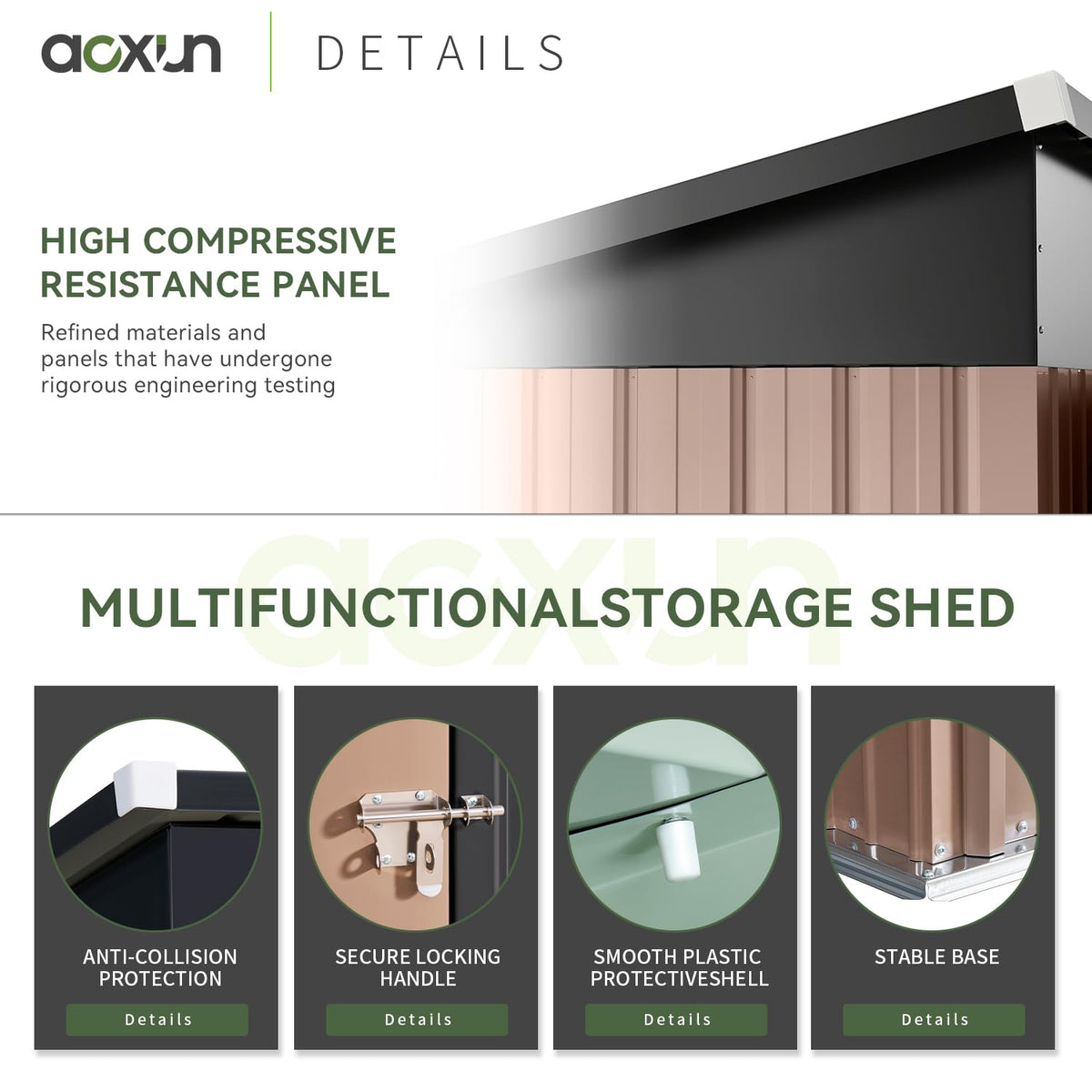 5x3ft Galvanised Metal Garden Storage Shed with Lockable Door & Ventilation - Brown