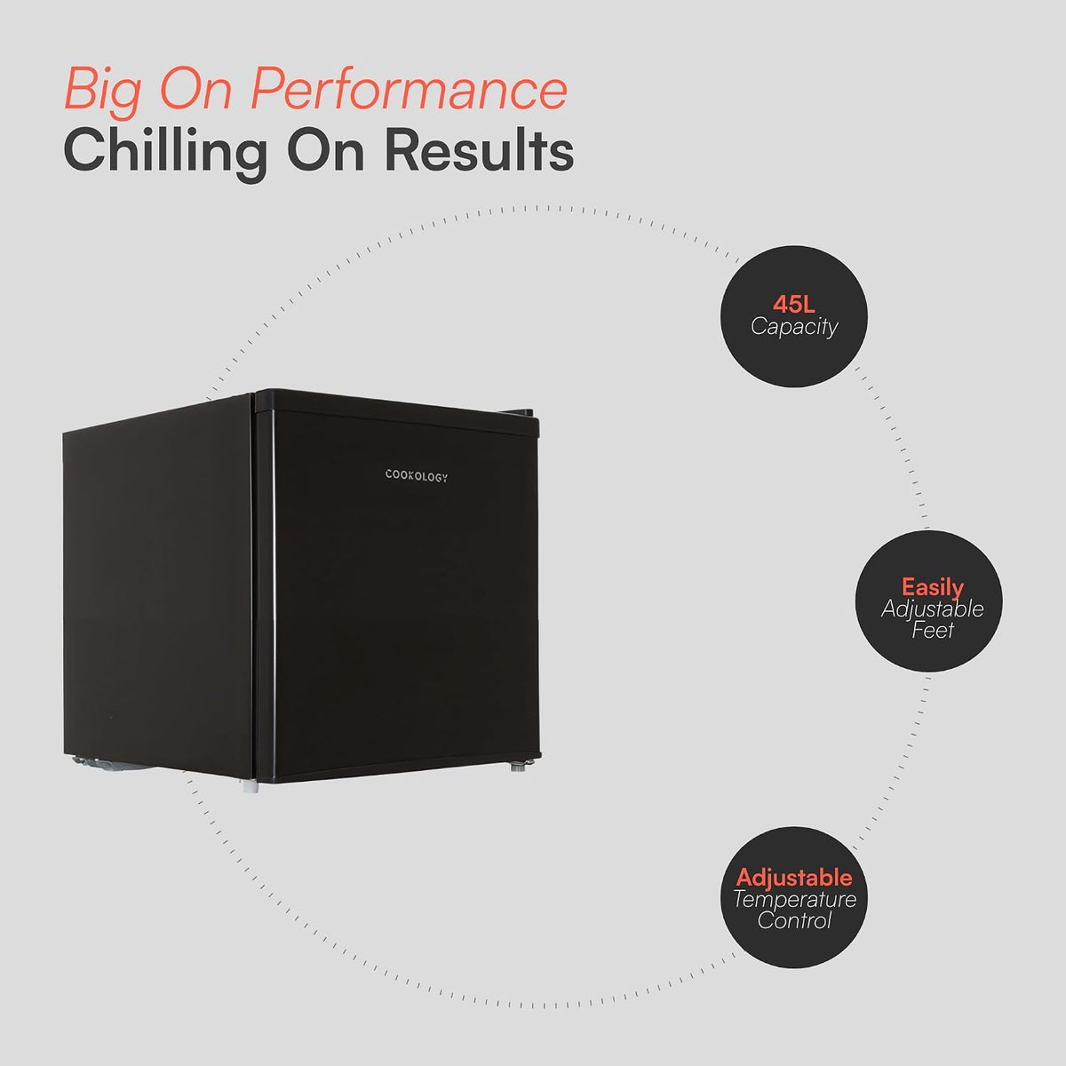 Cookology 45L Mini Fridge MFR45BK – Compact Countertop Fridge with Ice Box, Quiet 41dB, Ideal for Bedrooms, Offices & Student Rooms, Black