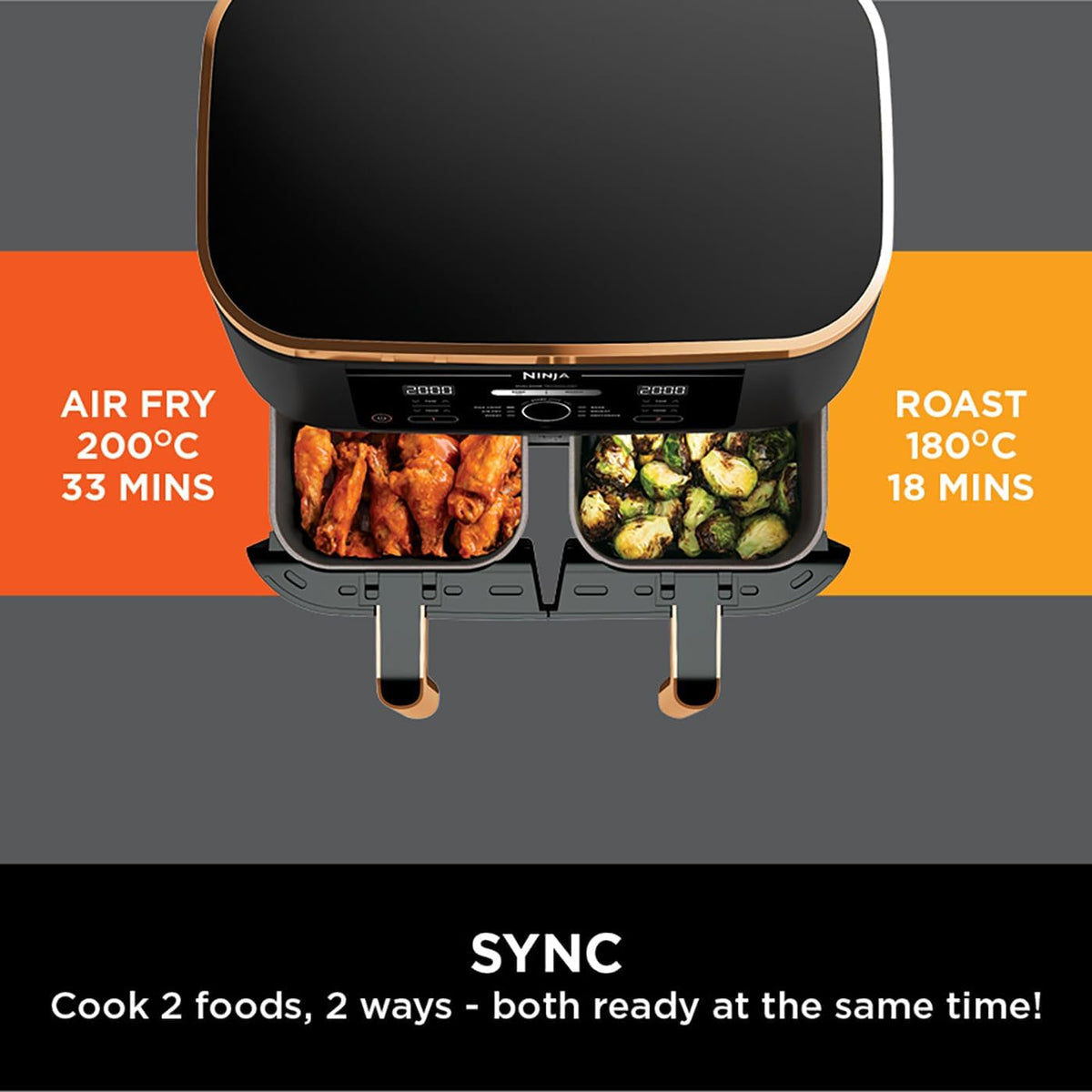 Ninja Foodi MAX AF400UKCP Dual Zone 9.5L Air Fryer – Copper/Black
