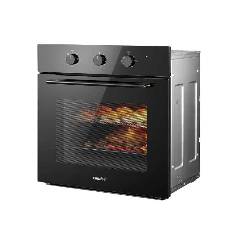60L Built-In Electric Fan Oven with Air Fry, 8 Cooking Functions & Steam Cleaning - Black