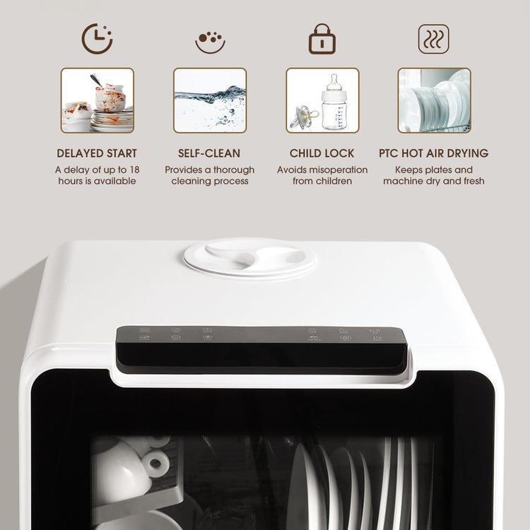 Table Top Dishwasher 5L Water Tank 8 Programs Child Lock White