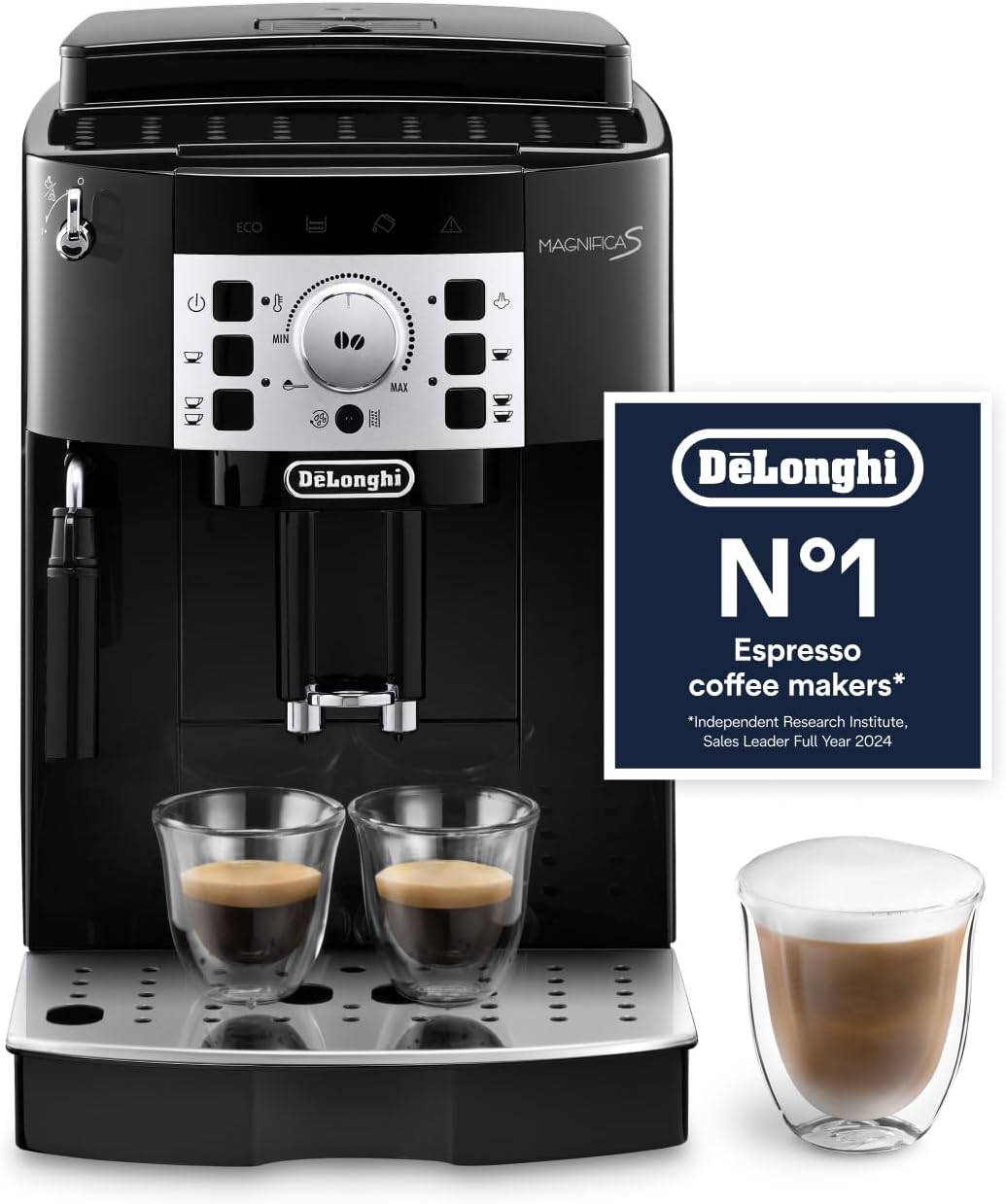 De'Longhi Magnifica ECAM222.20.B, Automatic Coffee Machine with Milk Nozzle, Bean to Cup Espresso Machine with 4 One-Touch Recipes, Soft-Touch Control Panel, 1450W, Black