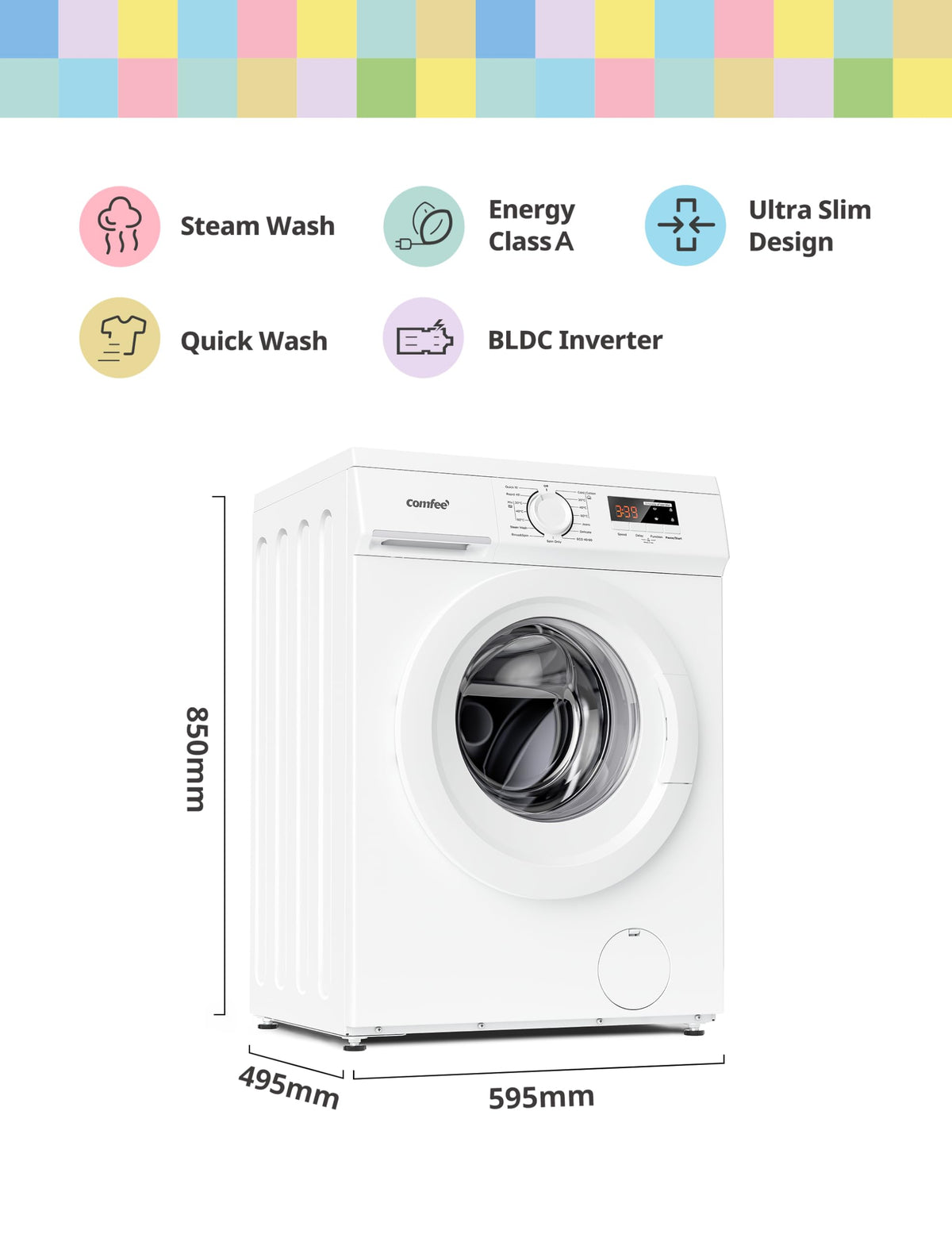 9kg Washing Machine with 1400 RPM Spin, Steam Wash & Inverter Motor - White