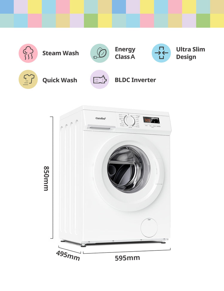 9kg Washing Machine with 1400 RPM Spin, Steam Wash & Inverter Motor - White