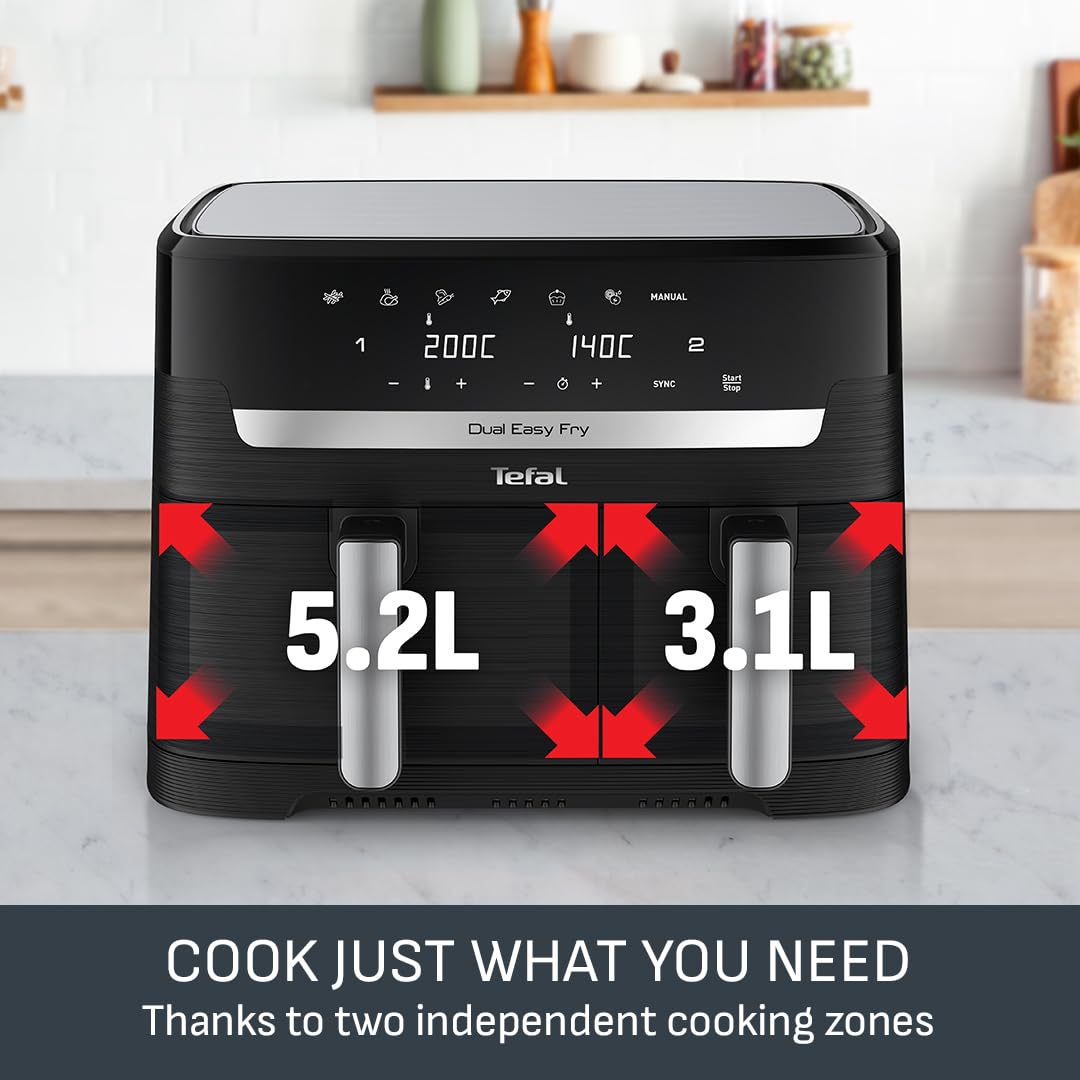 Tefal Easy Fry Dual Zone 8.3L Family Air Fryer, Black & Metal