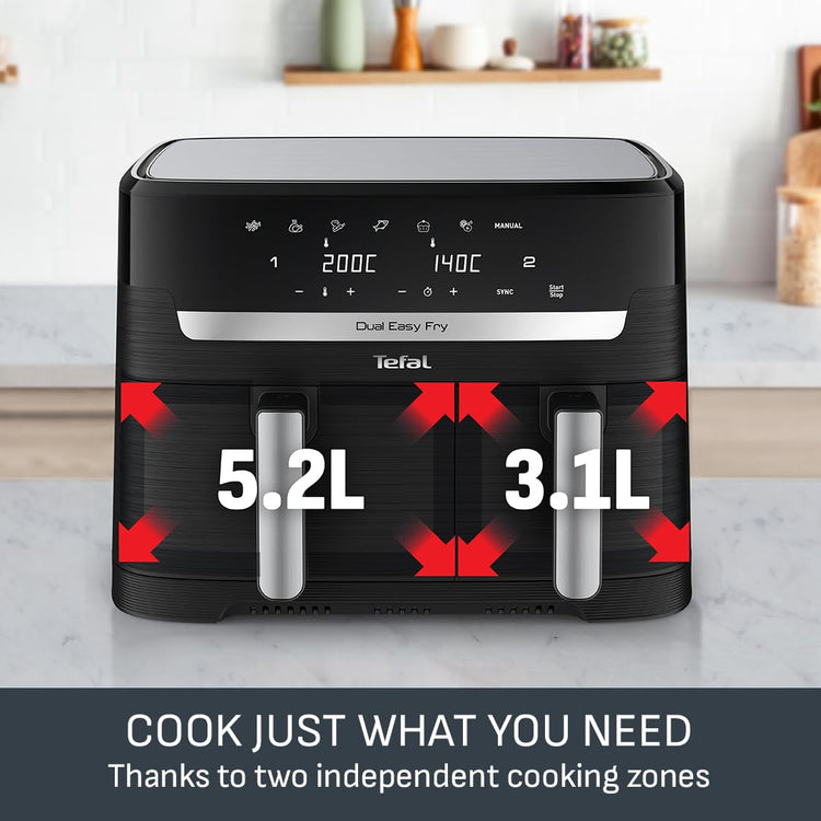 Tefal Easy Fry Dual Zone 8.3L Family Air Fryer, Black & Metal
