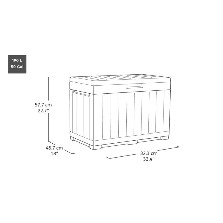 190L Outdoor Garden Storage Box with Wood-Effect Finish, Lockable Lid & Seating - Rosewood