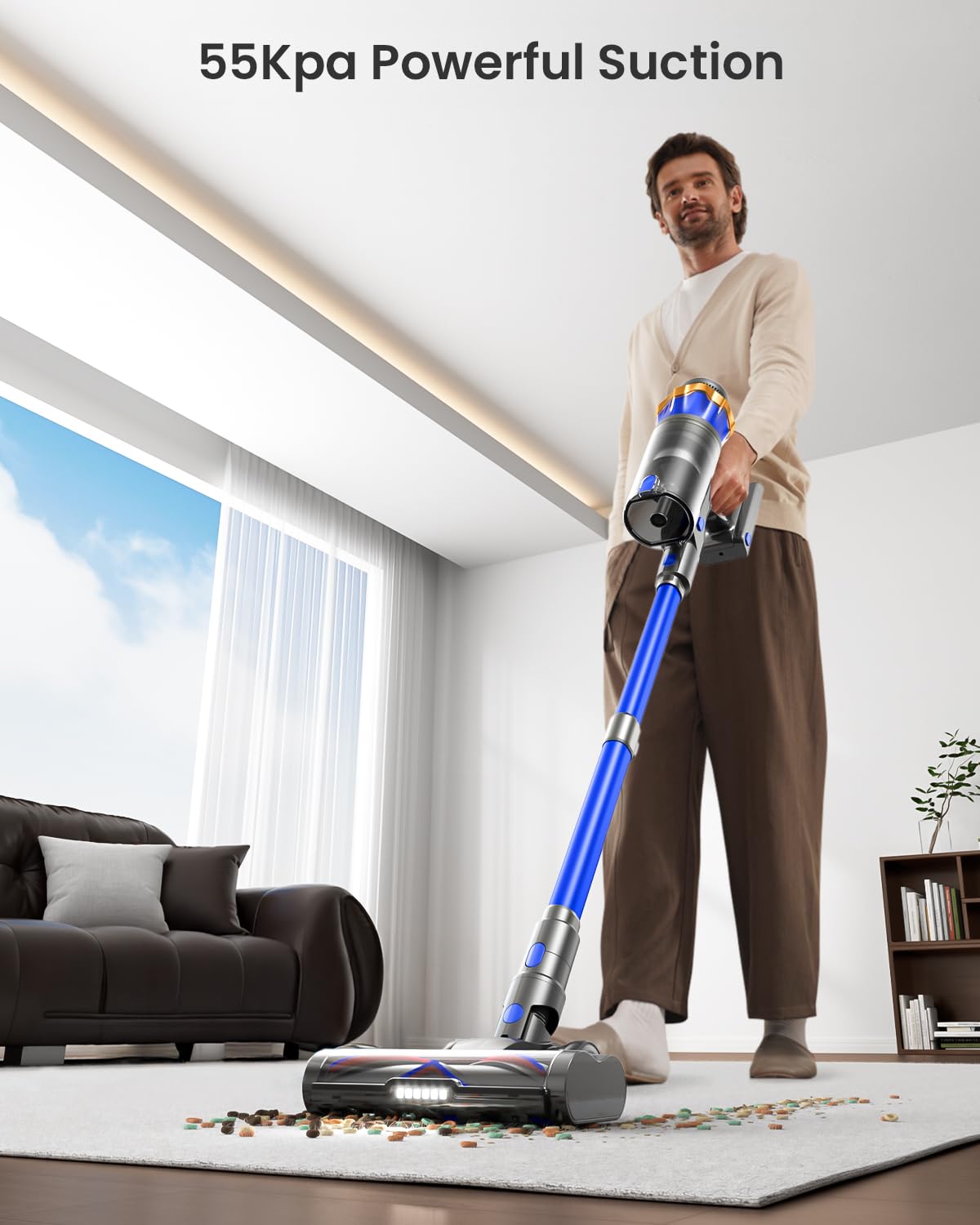 Cordless Vacuum Cleaner, Upgraded 650W 55KPA 70Mins Cordless Stick Vacuum Cleaner with Self-Standing and Touch Screen, Anti-tangle Wireless Vacuum, Vacuum Cleaners for Home/Pet Hair/Carpets/Floors