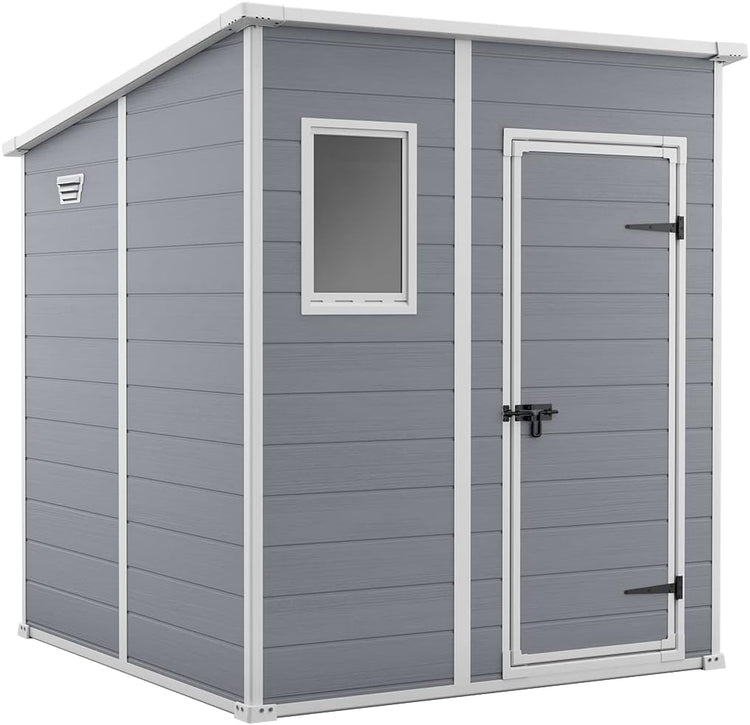 6 x 6 ft Outdoor Garden Storage Shed with Single Door, Window & Heavy-Duty Floor Panel