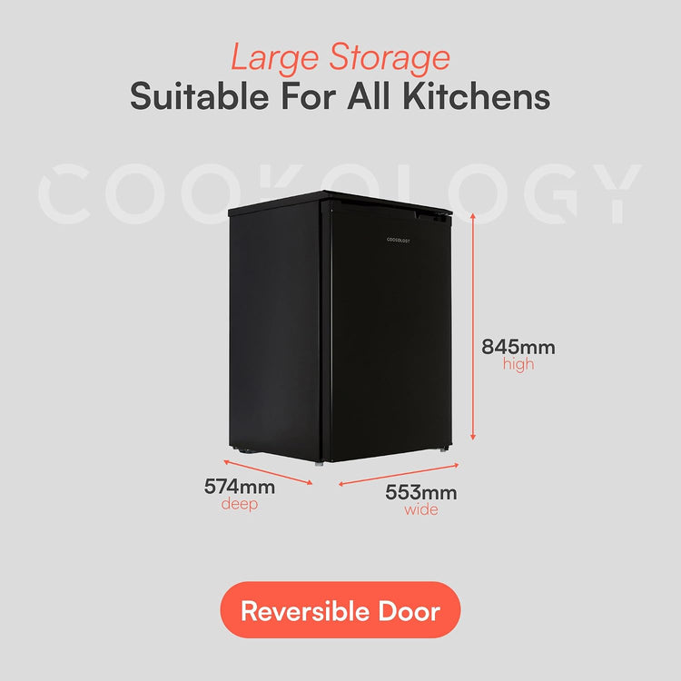 Freestanding Larder Fridge 130L Undercounter With Reversible Door Black