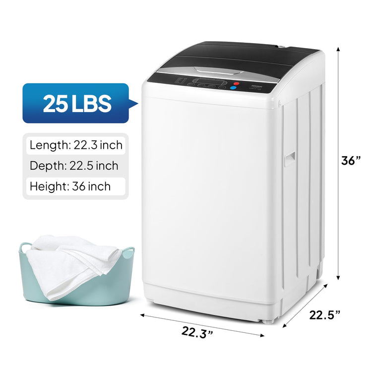 ROVSUN 25LBS Portable Washing Machine, Full-Automatic Electric Laundry Machine with Stainless Steel Drum, Compact Washer and Spin Dryer Combo with Drain Pump for Home, Apartment