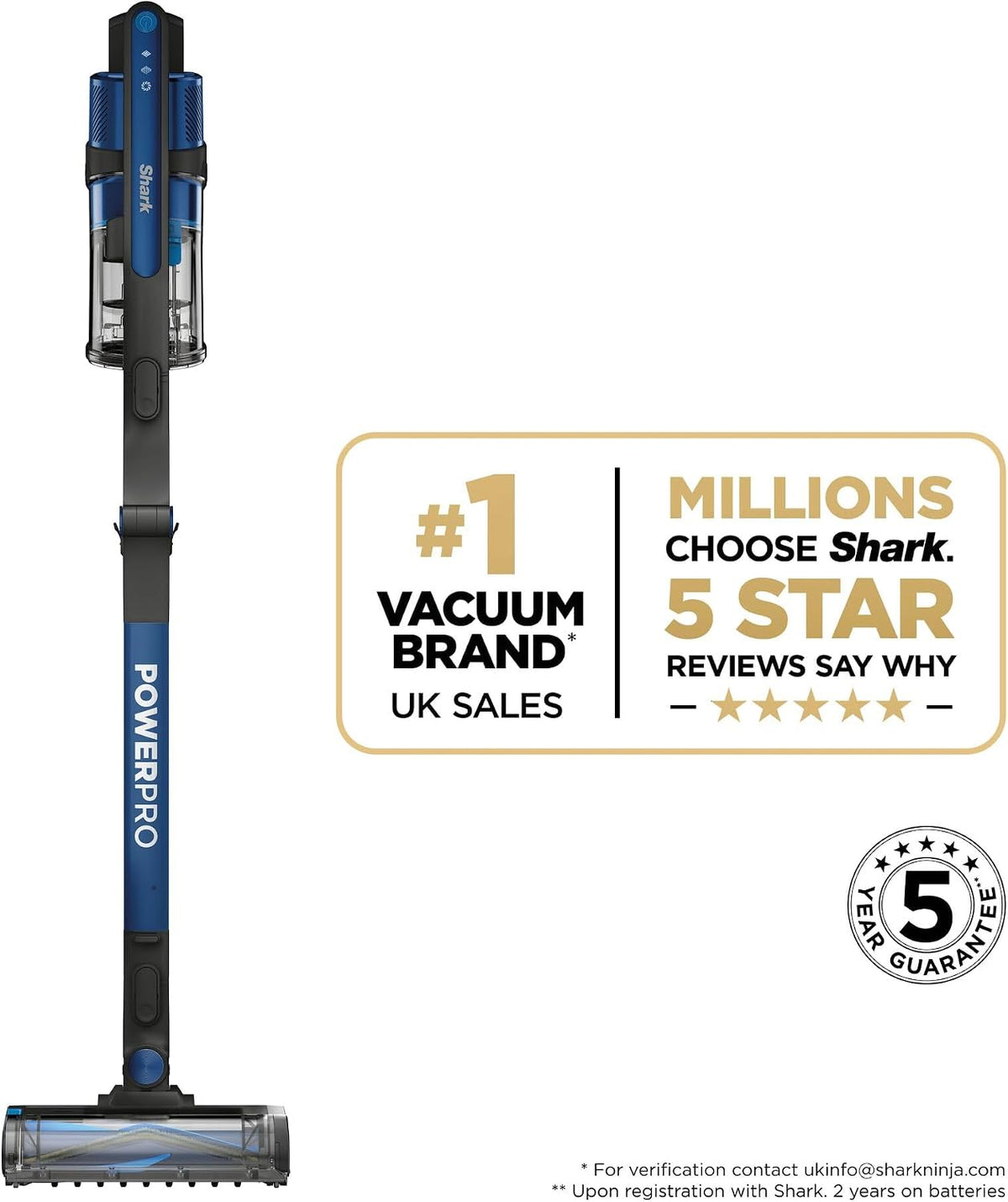 Shark PowerPro Cordless Stick Vacuum, Multi-Surface Cleaning, IZ381UK