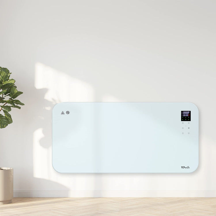 TCP Smart Glass Panel Heater 2000w White with App, WiFi, 2 Heat Modes, Voice Control Works with Alexa, Google Home & Siri Shortcuts, Wall Mounted or Portable, LED Display, Smart Schedules & Timers