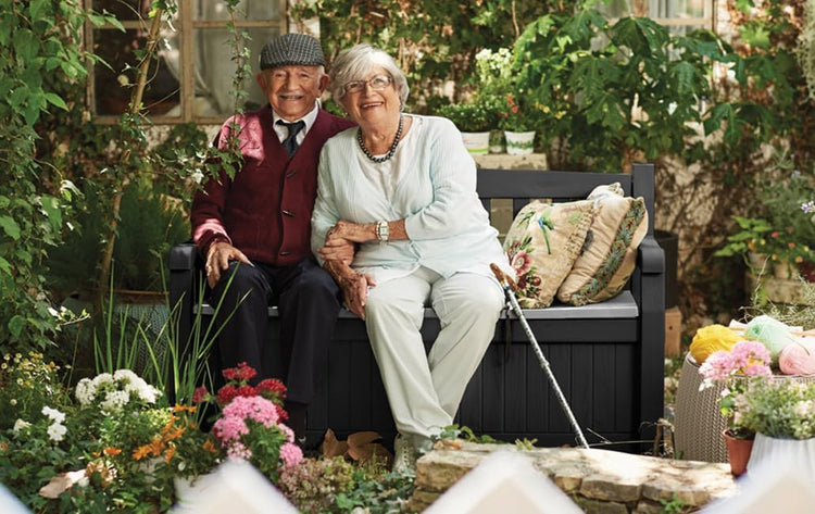 Keter Eden Bench 265L Outdoor Garden Storage Box, Graphite & Light Grey, 60% Recycled Plastic, Weatherproof