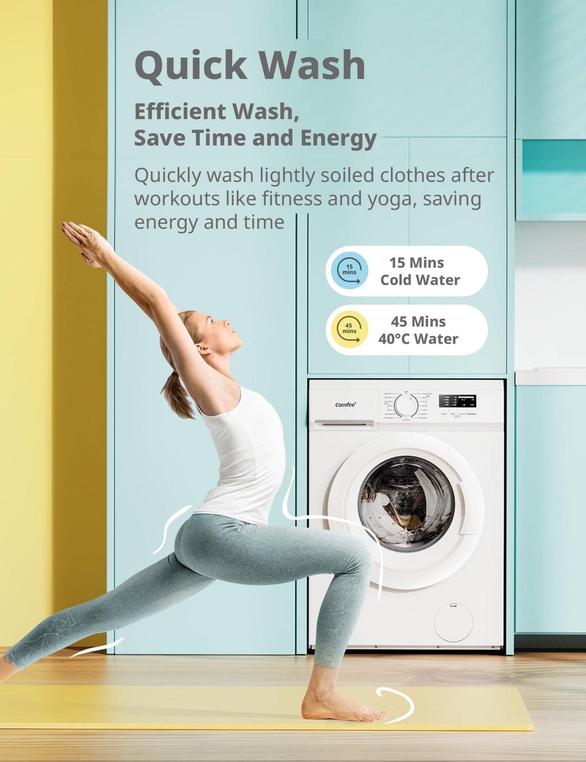 COMFEE' Freestanding Washing Machine,6KG Load,Heat Wash 90°C,Quick Wash,15 Washing Programs,White-CFE10EW60/W