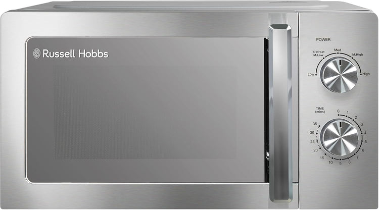 Russell Hobbs Stainless Steel Microwave 20 Litre 800W Solo Manual with 5 Power Levels, Defrost Function & Easy Clean, 35 Minute Timer, RHMM827SS