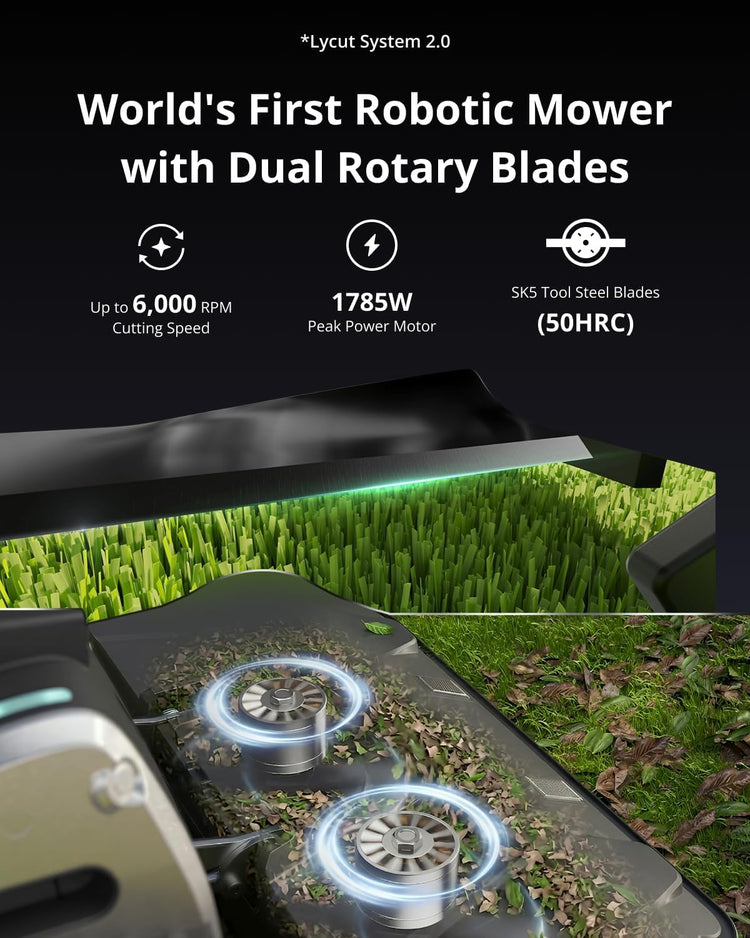 Lymow One Plus Robot Lawn Mower Wire-Free with RTK and Vision Navigation, 100% (45°) Slope Climbing, 1.1 Acres Daily Coverage, 16-Inch Dual-Blade